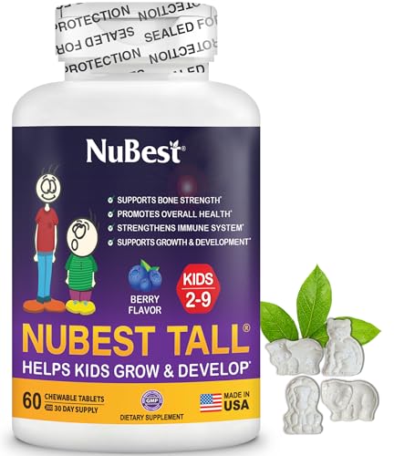 Image of NuBest Tall Kids - Multivitamins & Minerals for Age 2 to 9 - Bone Strength & Immunity Support - Helps Kids, Toddlers Healthy - Animal Shapes - 180 Chewable Berry Tablets | 3 Months Supply