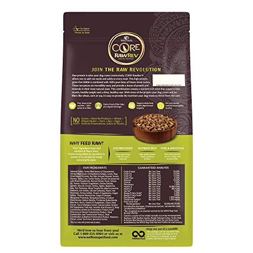 Image of Wellness CORE RawRev Grain Free Natural Dry Dog Food, Healthy Weight Deboned Turkey & Chicken with Freeze Dried Turkey Recipe, 4-Pound Bag