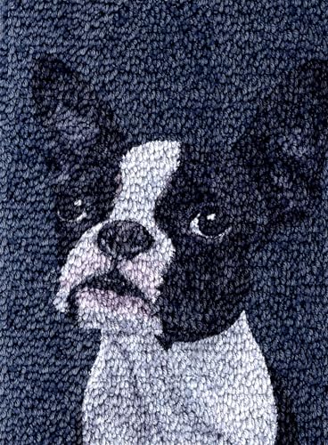 Image of Black White Boston Terrier Latch Hook Rug Kit for Adults DIY Carpet Cushion with Printed Canvas Crochet Yarn Craft Hook and Latch Tapestry for Home Decor Pets Warm Pads 52x38cm(2)