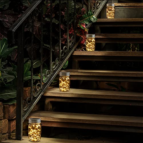 Solpex Solar Mason Jar Lights 30 Leds, 6 Pack Fairy Hanging Solar Outdoor String Lights With Jars And Hangers, Waterproof Decorative Fairy Solar Lantern Lights For Garden Balcony Patio- Warm White #TOP2