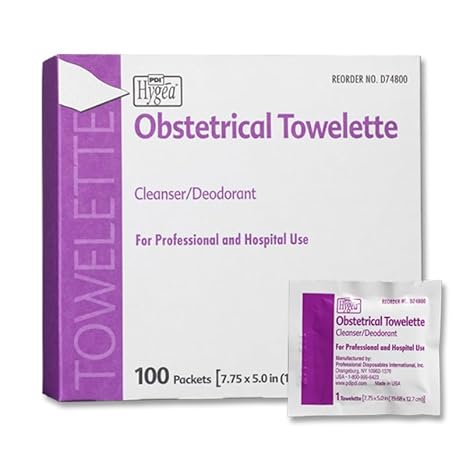 Hygea Obstetrical Towelette, Postpartum Care, Feminine Personal Cleansing Wipe, With Benzalkonium Chloride, Individually Wrapped, 100 Wipes Per Box