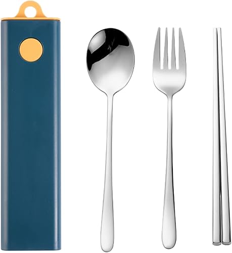 Miniatura 8 de Muka Juego de 3 cubiertos portátiles de acero inoxidable, utensilios para viajescampamentostrabajo, color azul