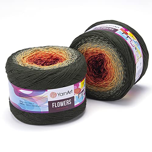 Image of Yarn Art YarnArt Flowers Yarn 55% Cotton 45% Acrylic 250gr 1094yds Multicolor Cotton Yarn Rainbow Crochet Yarn Spring Summer - 1 Fine Sport Skein (302)