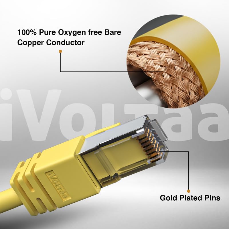 Image of iVoltaa Ethernet Cable CAT8 Cable Dual Shielded+ (SSTP) Professional Series - 40Gigabit /Sec LAN Network /High Speed Internet Cable, 2000MHZ - 0.5 feet (0.15 m)