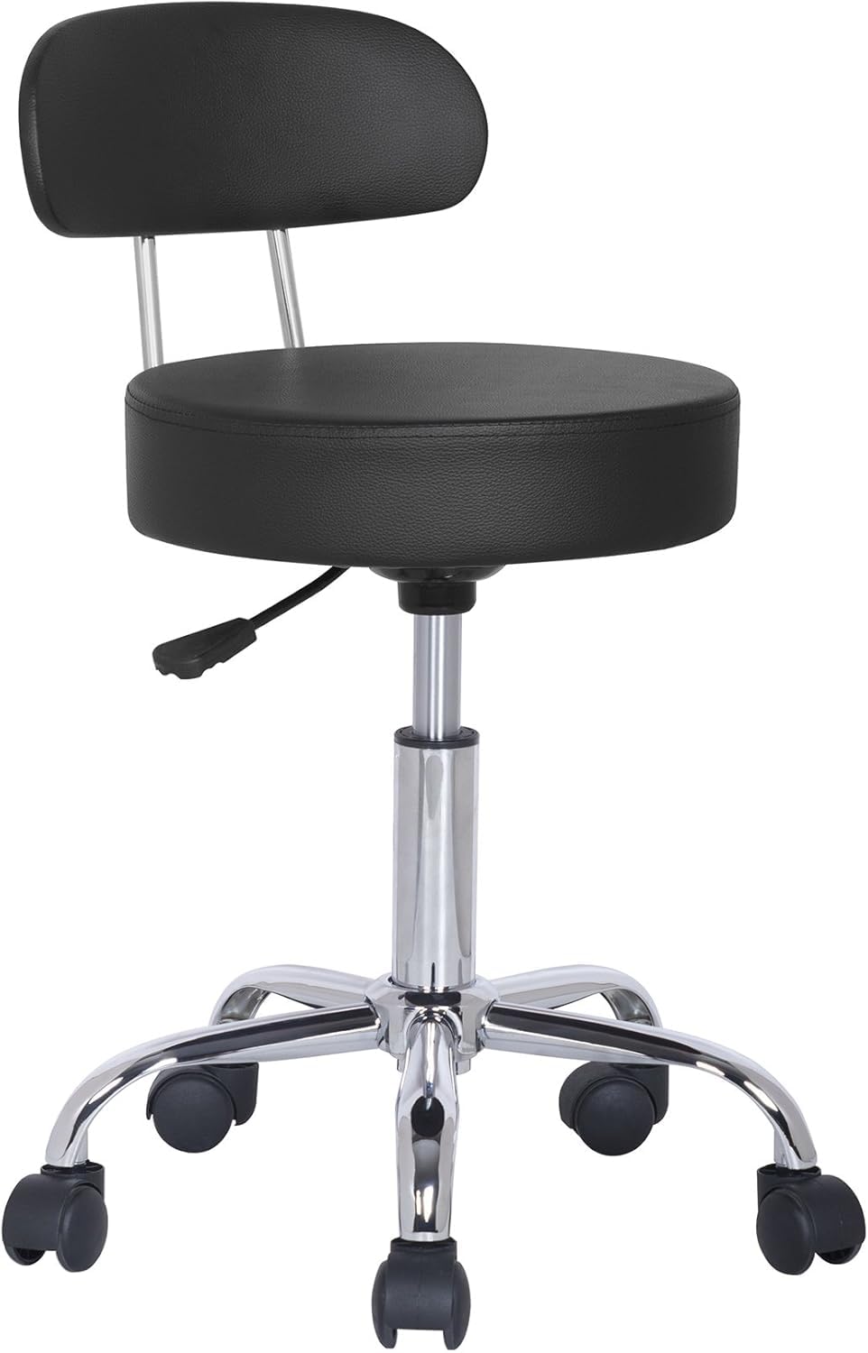 Sgabello estetista con rotelle e schienale girevole a 360°, sedia a rotelle, altezza regolabile, ottimo anche per ufficio - Nero-COD 006