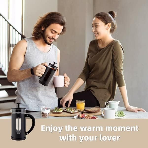 French Press Coffee Tea Maker large 1000ml/34oz with 4 Level Filtration System Borosilicate Glass Durable Stainless Steel Thickened Heat Resistant Black