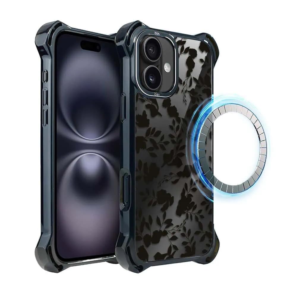Etui do iPhone 16 IBIZU DropGuard Ultra kompatybilne z MagSafe, Midnight, Cienie liści