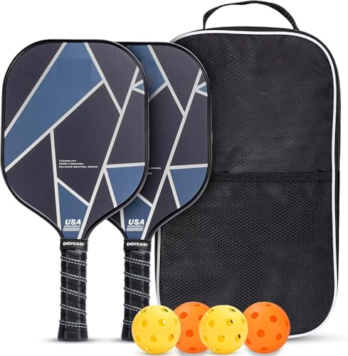 Image of Pickleball Paddles Set of 2 or 4, USAPA Approved Pickleball Paddles Set with 4 Pickle Balls and Carry Bag, Carbon Fibre Grey Rackets 2 Pack Gifts for Beginners&Pros