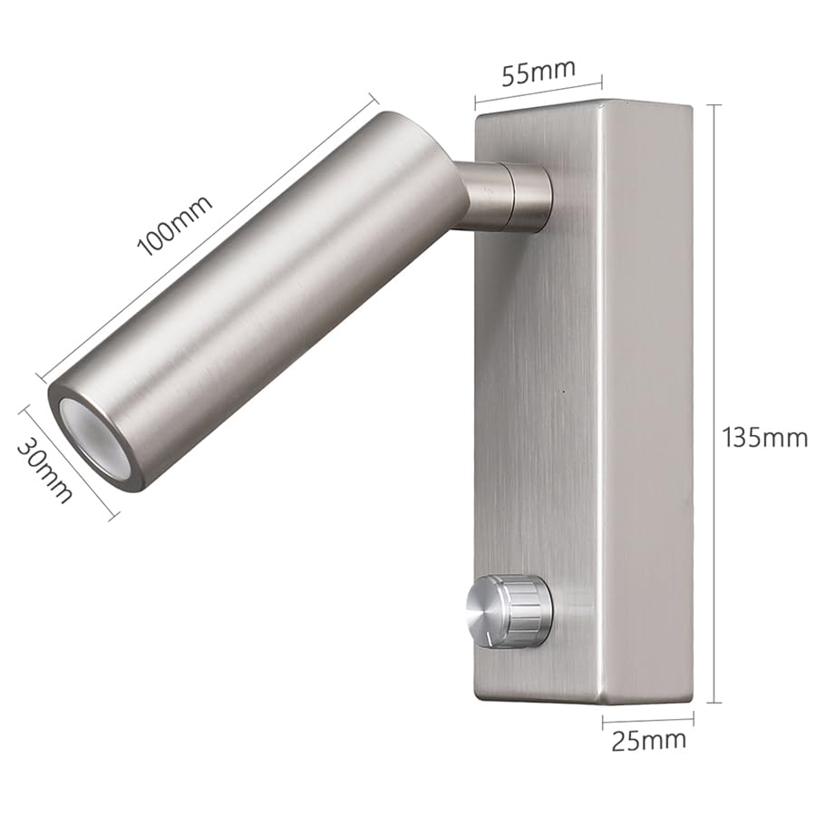 Wandlampe mit Dimmschalter, Drehknopf, Schwenkbarer Spot, Matt Schwarz, Modern (Brushed Nickel)