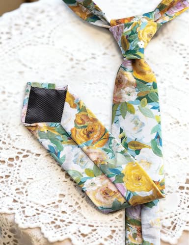 Image of Barry.Wang 100% Cotton Floral Ties for Men 63 inch Extra Long Necktie Clip | Fashion Cotton Printed Neckties,Wildflower 2.76 inch Ties Skinny,Gift Box,Groomsmen Wedding‌ Engagement Graduation