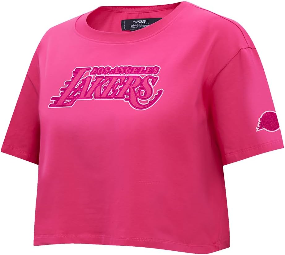 Pro Standard Womens NBA Los Angeles Lakers Classic Triple Pink Short Sleeve Boxy Tee Beetroot Purple S - Image 3