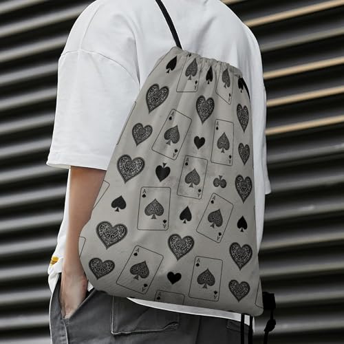 Image of Drawstring Backpack Gym Sackpack Lightweight Waterproof String Bag for Sports Travel Yoga Beach Swimming, Men Women Unisex, Vintage Ace Of Spades Card Poker Lover Bags
