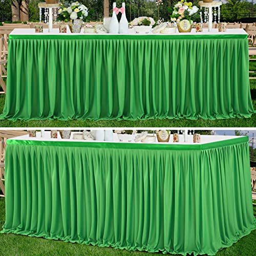 Partisky Green Polyester Table Skirt For Rectangle Tables 12Ft, Wrinkle Resistant Pleated Ruffle Table Cloth For Banquet Wedding Trade Baby Shower Display Gift Dining Table #TOP10