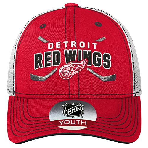Youth Detroit Red Wings Lockup Meshback Adjustable Hat - Size Youth