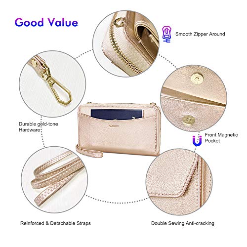 Image of nuoku Womens RFID Wallet Purse Wristlet Crossbody Clutch with Zip Around 2 Strap | RFID
