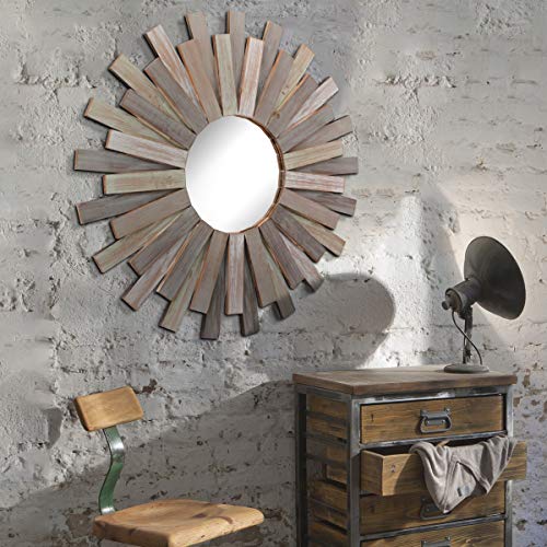 Stonebriar SB-6138A Large Round 32 Inch Wooden Sunburst Wall Mirror thumb #4