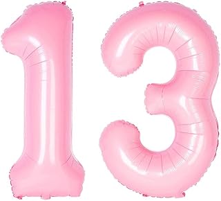 Number 13 Foil Jumbo Digital Mylar Balloons, 40inch 13th Birthday Party Decorations, Party Balloon Supplies, Pink