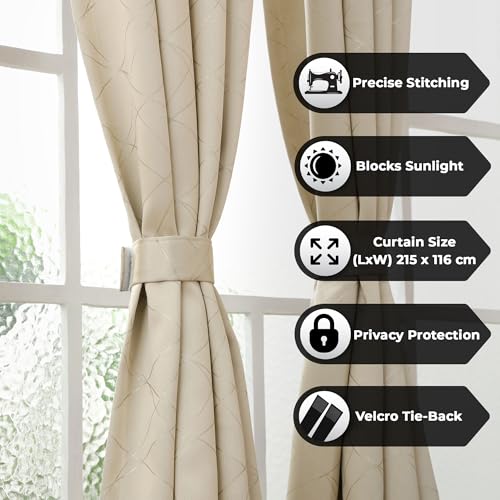 Image of Story@Home 100% True Blackout Window Curtains 5 Feet Long Set of 1 | Room Darkening Curtain | Criss Cross Printed | Thermal Insulated Curtains for Living Room | (116x152 cm, Beige)