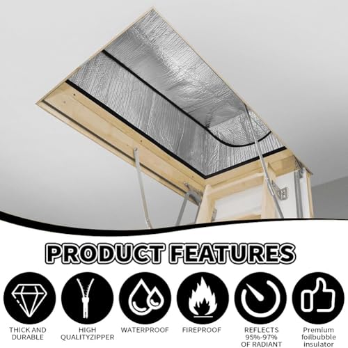 Cubierta de aislamiento ignífuga para escalera de ático en aluminio reflectante de 25x54x11" 7