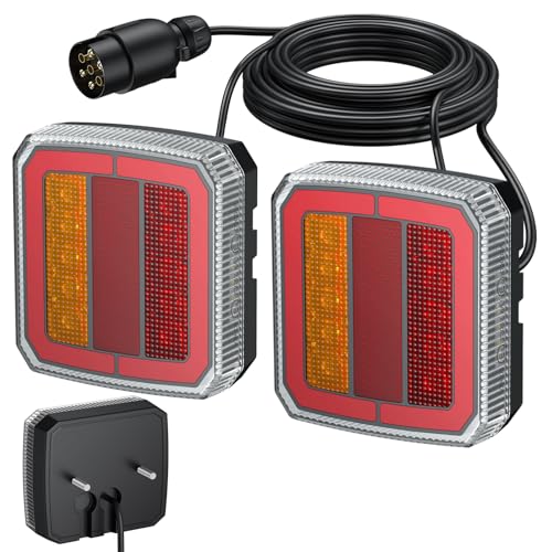 AUTOUTLET LED Anhänger Rückleuchten, 12-30V 40 LED Universal Rückleuchten Set Anhänger mit 7,35M Kabel, 7-polig PKW LKW Beleuchtung Wasserdichte IP65 & E57 E9 Mark für Caravan Vans - Schraube-Montage