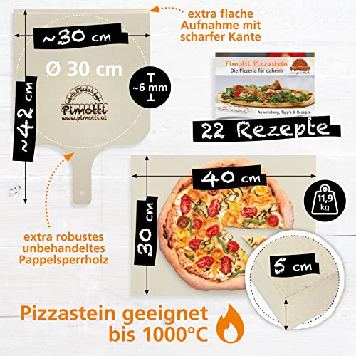 PIMOTTI Pizzastein 5cm Pizza-Stein für Backofen Brotbackstein aus echtem Schamott Pizzastein eckig...