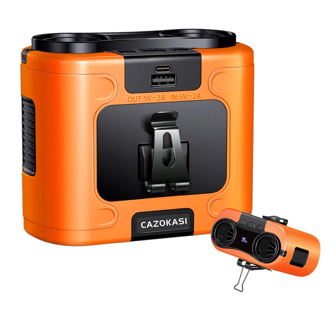 CAZOKASI 2026 Upgrade 20000mAh Waist Clip Fan Wearable Fan Portable Personal Body Fan Powerful Upto 40H Cooling and Heatstroke Prevention Fan(20000mAh/Orange)