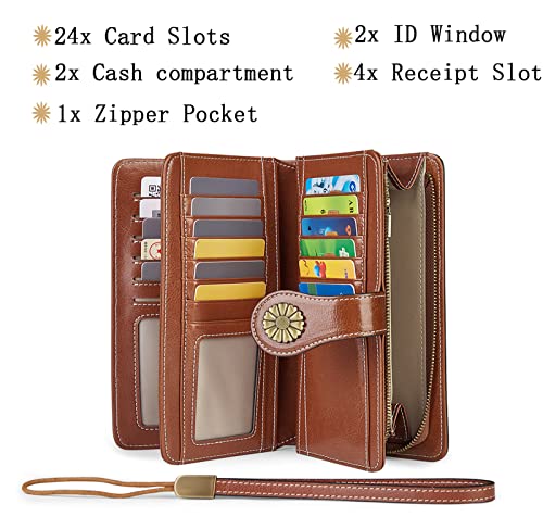 VANNANBA Womens Wallet Long Large RFID Oil-waxed Leather Clutch Wallet Wristlet Organized Purse2