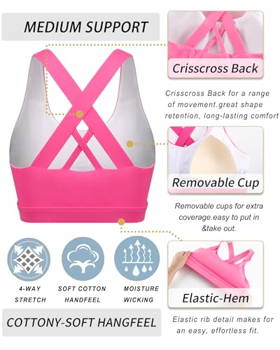 Image of RUNNING GIRL Sports Bras for Women,Padded Strappy Sports Bras Criss-Cross Back Medium Support Sports Bras with Removable Cups