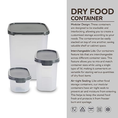 Image of KOLORR Modular Plastic Containers Set for Kitchen Storage Combo, Set of 4 (500ml x 1 / 1100ml x 2 / 5500ml x 1) | Dry Food Organizer | Air Tight Grocery Jar /Container | Food Grade | Transparent