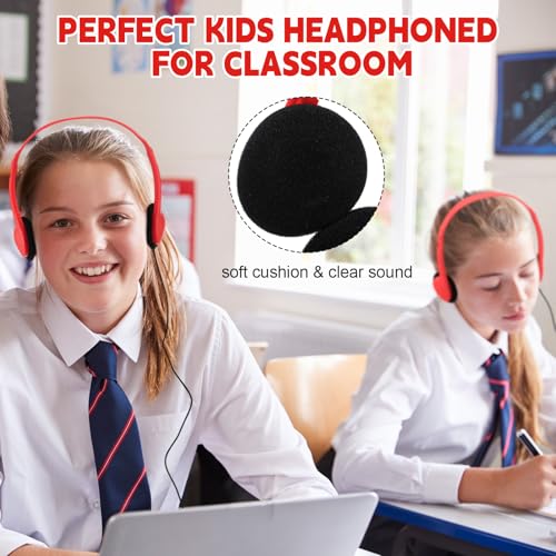Image of Konohan 10 Pack Headphones Bulk Headphone for School Classroom Student Wired Headphones Adjustable with 3.5 mm Jack for Adults (Red)
