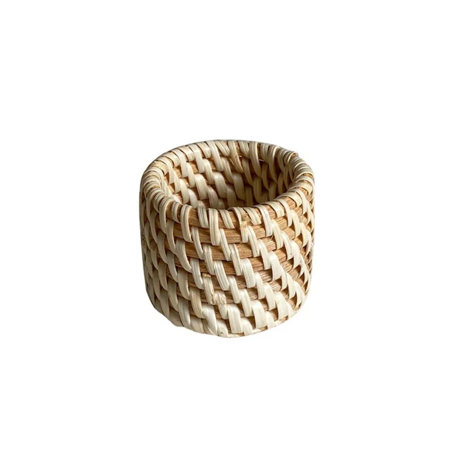 Lot de 12 ronds de serviette tissés à la main en bois et rotin de couleur unie - Style rustique naturel - Décoration de table de fête (blanc)
