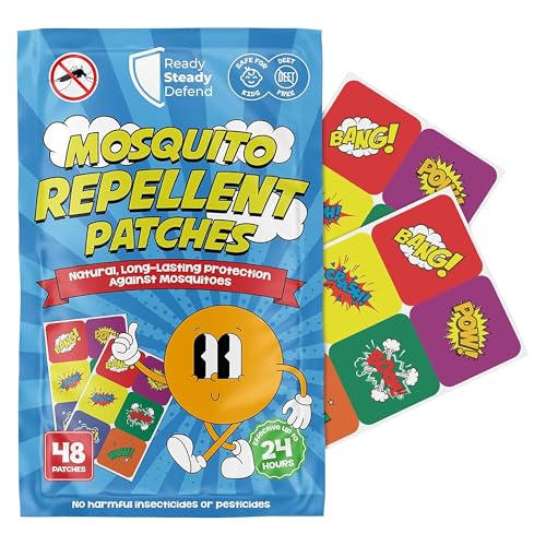 Mosquito Patches - Pack of 48 DEET-Free Mosquito Repellent for Kids Long-Lasting Protection Safe Alternative to Spray Holiday Essentials for Kids Perfect for Indoor & Outdoor Use - Boys Patches