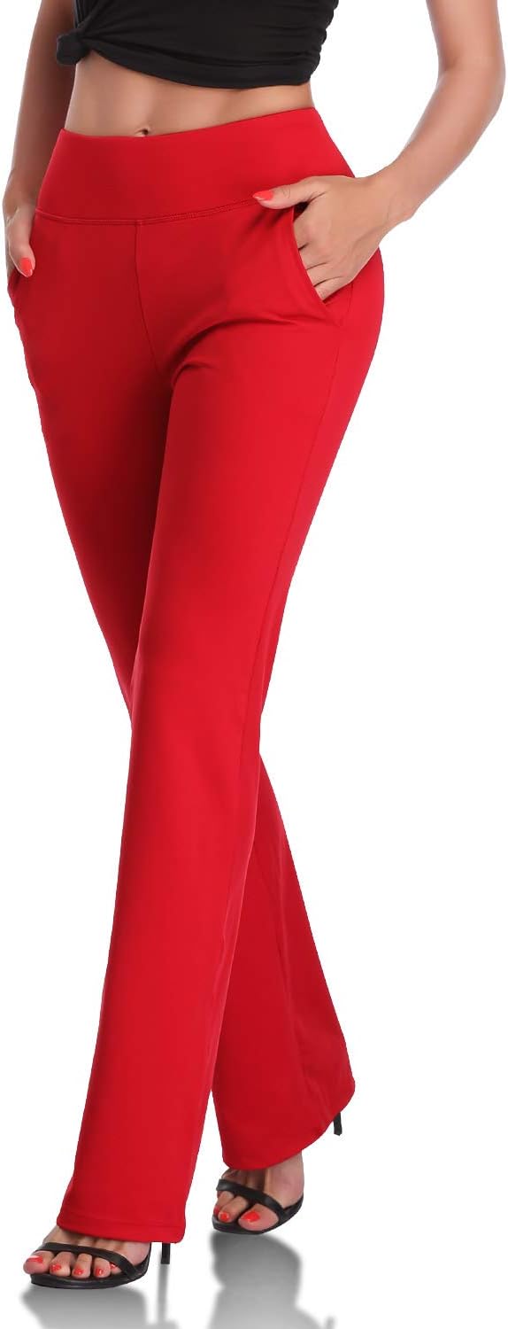 DAYOUNG Bootcut Yoga Pants for Women Tummy Control Workout Bootleg DressPants High Waist 4 Way Stretch Pants Y52A-Red-M - Image 2