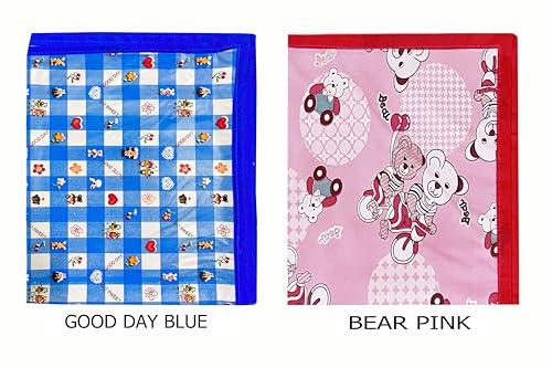 Image of EcoSoft Plastic Sheet,PVC Sheet for Kids,Rubber Sheet for Babies,Bed Wetting Protector(90 x 135 cm) (Pink Bear & Blue Good Day)