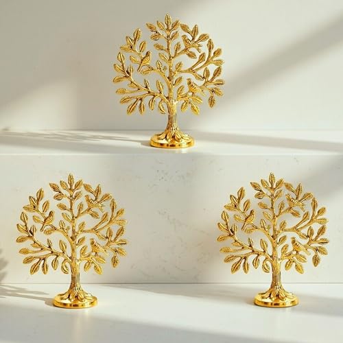 Image of BEHOMA Brass (5.9 inch) Kalpvriksh Tree with Birds Set - Set of 3 | Kalpavriksha Tree of Life Showpiece for Table Decor | kalpvriksha Vastu & Fengshui Decor, Home & Puja Temple Ornament,