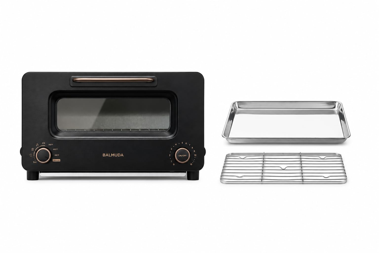 BALMUDA Combo Pack: The Toaster Pro Black & The Baking Tray with Rack | Steam Oven Toaster & Accessories
