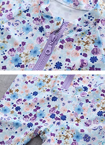 Kids Girls One Piece Swimsuit Short Sleeve Ruffle Floral Swimwear Bathing Suits with Zipper4