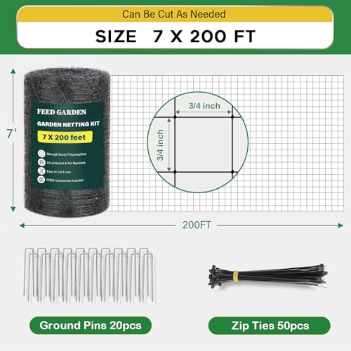 Image of FEED GARDEN Deer Netting Deer Fence Netting, 7 x 200 Feet for Garden Protection Reusable Protective for Plants Fruit Trees Vegetables Against Birds and Other Animal