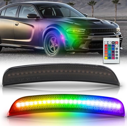 Bestview RGB LED Side Marker Lights for Dodge Charger 2015-2023 Front Fender Bumper side Marker Reflectors Lamps Kit Assembly 16 Color Lighting Somked Len