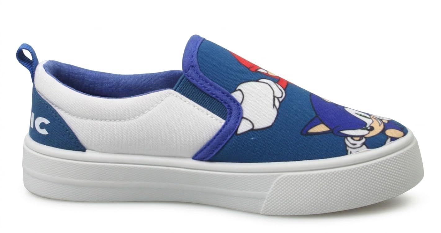 Sonic The Hedgehog Baskets à enfiler pour enfants filles et garçons sous licence officielle Sonic Canvas Chaussures faciles à enfiler décontractées Plimsolls Chaussures légères et confortables pour