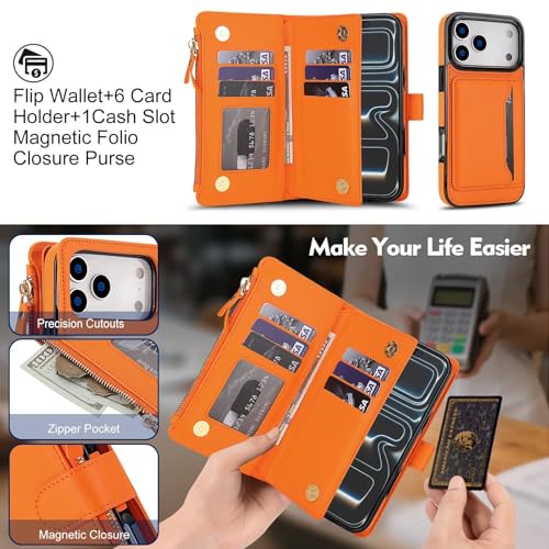 Étui portefeuille iPhone 12 Pro Max en cuir orange premium