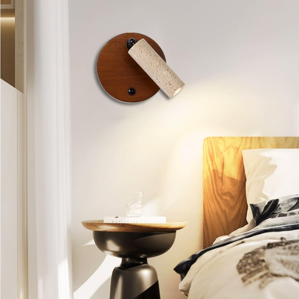 G9 Light Source Single Head Wall, Modern Industrial Style Yellow Travertine Lamp, Minimalist Flush Mount Wood Sconce, Restaurant Entryway Mounted Lighting Fixtures