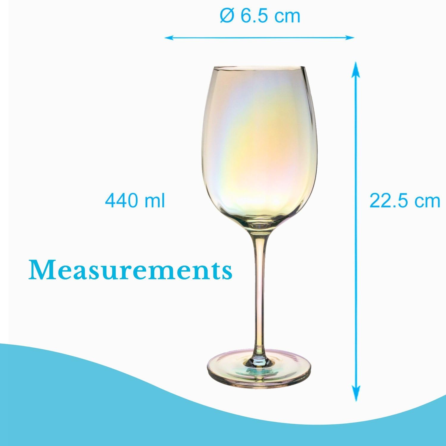 INTIRILIFE 6er Set Weingläser 440 ml mit Regenbogen-Schimmer & Wellenform – Weißwein Rotwein Kelch Langstielig – Bleifreies Kristallglas Spülmaschinenfest Stoßfest – Elegant Für Tisch Bar Geschenk