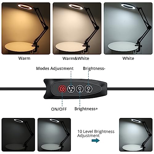 YGiTK Magnifying Glass with Light, Magnifying Desk Lamp, 3 Color Modes & 10 Brightness Dimmable, Adjustable Swing Arm LED Lighted Magnifier with Clamp Real Glass Lens for Reading Repair - Cosy Home Interiors YGiTK Magnifying Glass with Light, Magnifying Desk Lamp, 3 Color Modes & 10 Brightness Dimmable, Adjustable Swing Arm LED Lighted Magnifier with Clamp Real Glass Lens for Reading Repair - Image 3