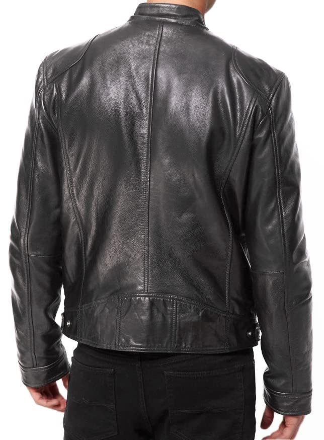 Image of DECIMAL Men's Black Genuine Lambskin Leather Biker Jacket VINTAGE REAL BROWN MOTORCYCLE JACKETS FOR MEN