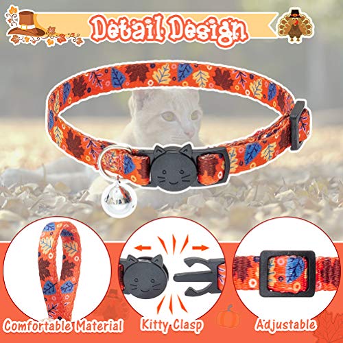PUPTECK Autumn Cat Breakaway Collar with Bell - 3 Pack Adjustable Kitty Collars with Autumn Pattern and Cute Turkey… - Image 4