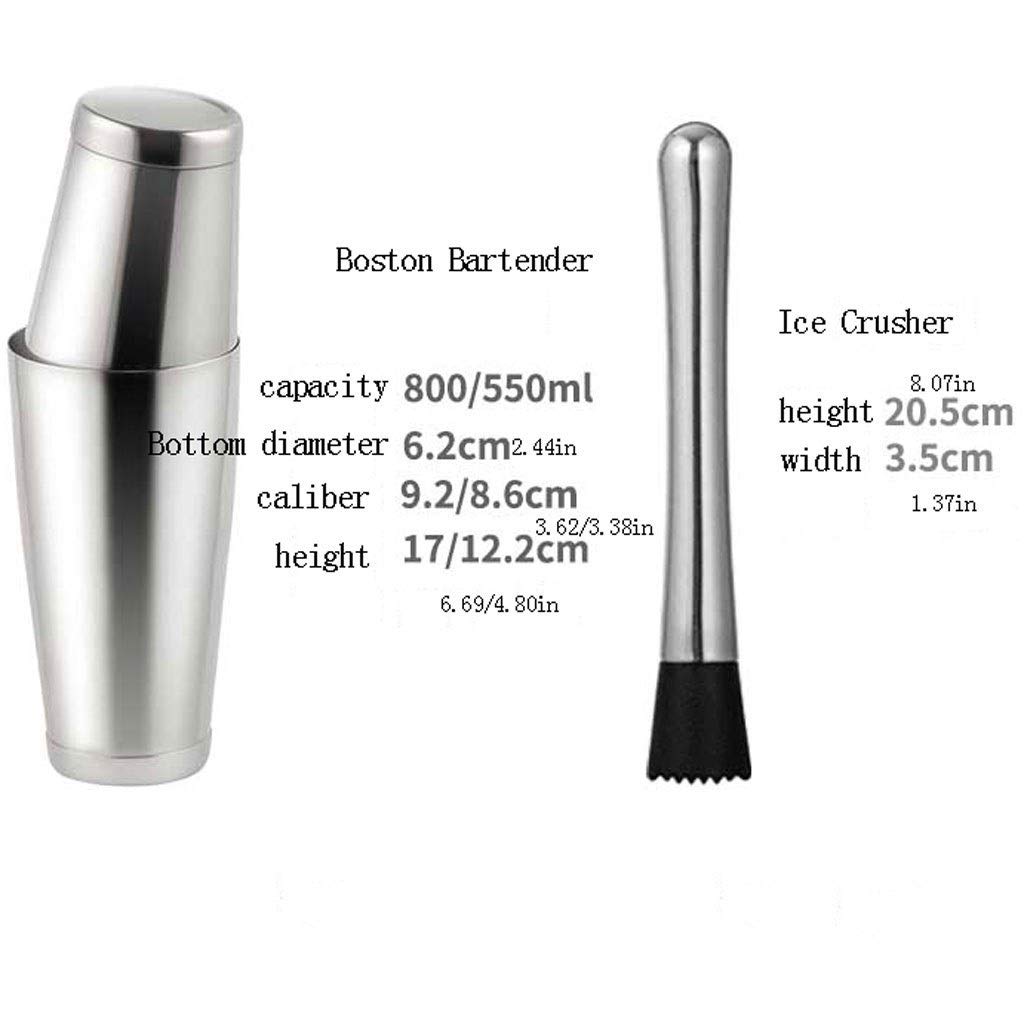 Kit Cocteleria Boston Shaker Set for Bartenders- Home Bar Set de accesorios, de acero inoxidable Kit de camarero con coctelera, coladores, aparejo, for cócteles Bar Accesorios Cocktail Bar del sistema