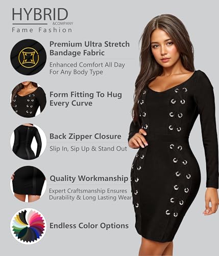 Image of Hybrid & Company Women's Elegant Bandage Dress | Stretch fabric, flattering bodycon fit, elegant silhouette, suitable for cocktail parties, events, and special occasions