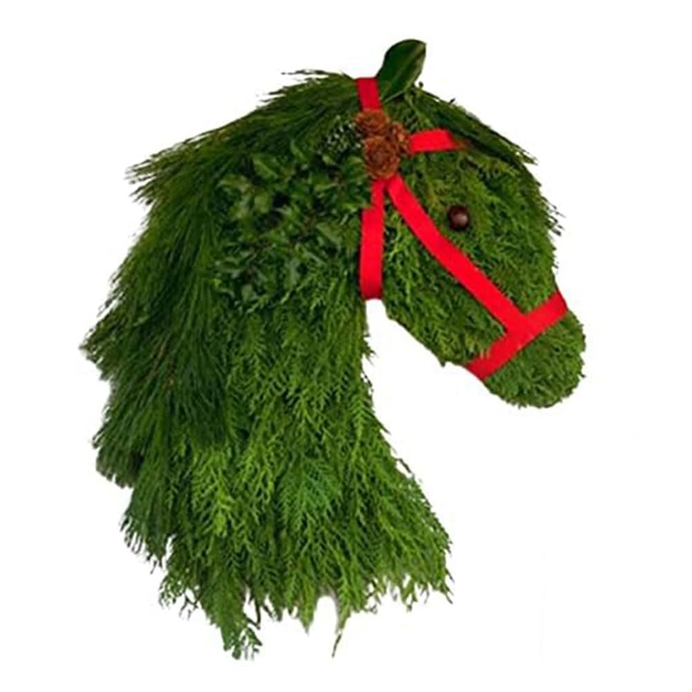 CTRLZS Horse Wreaths Plastic Horse Wreaths Decorate Horse Wreaths for Front Door Beautiful Christmas Horse Head Christmas Training Horse Head Wreath, Artificial Wreaths