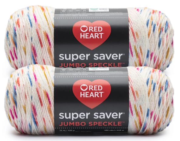 Red Hearts Super Saver Jumbo Speckle White Yarn - 2 Pack of 283g/10oz - Acrylic - 4 Medium (Worsted) - 482 Yards - Knitting/Crochet & Amigurumi